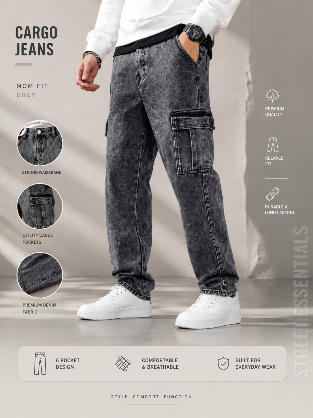Men’s Streetwear Cargo Denim Jeans