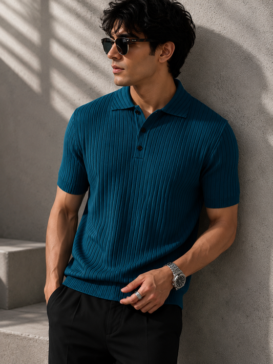 Men's Premium Ribbed Knit Polo Shirt