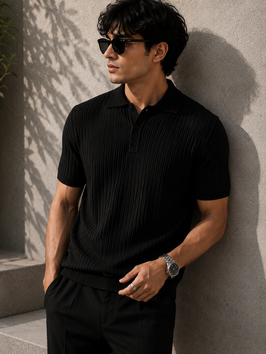 Men's Premium Ribbed Knit Polo Shirt