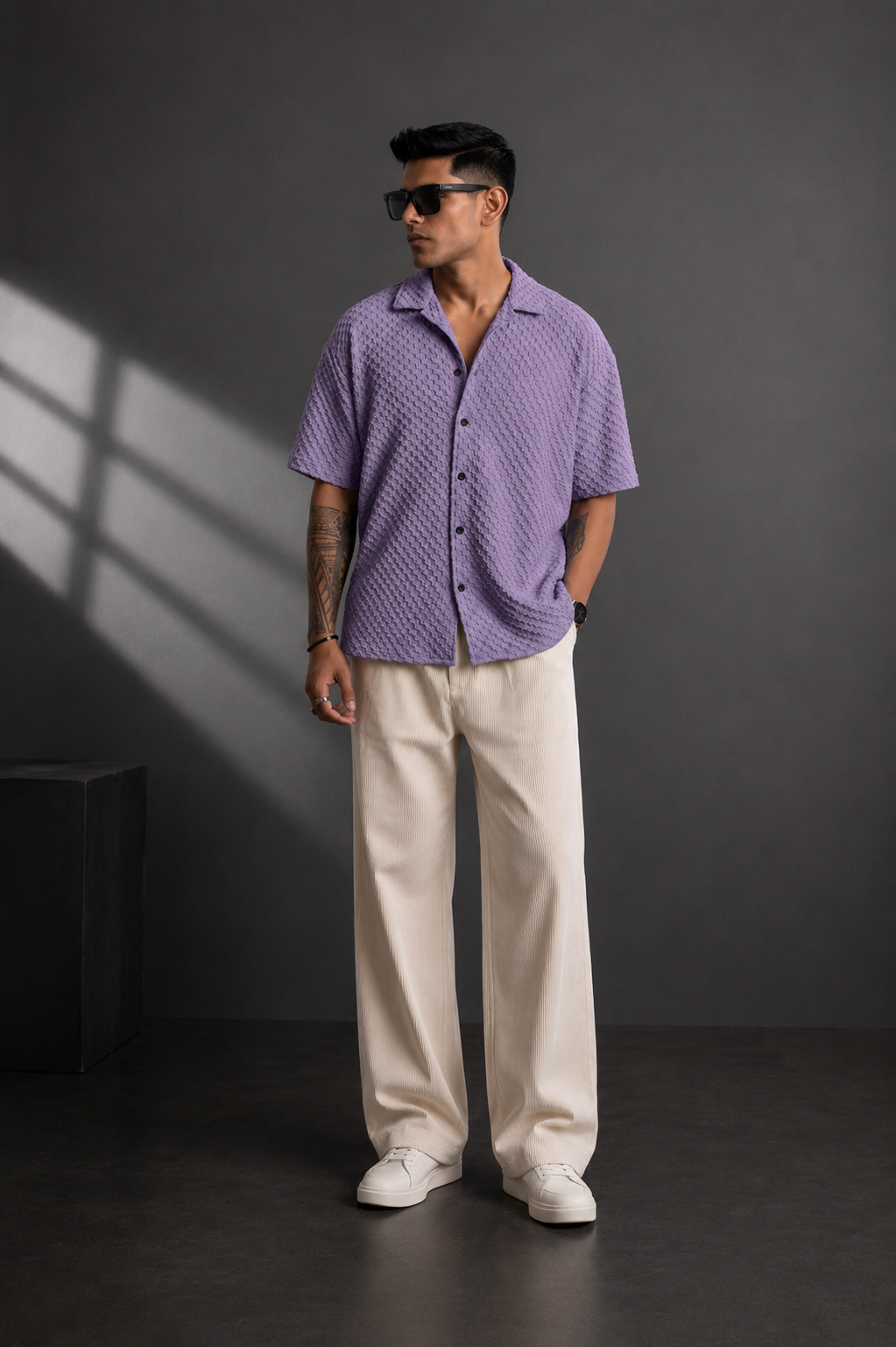 Men’s Textured Relaxed Fit Casual Cuban Collar Shirt