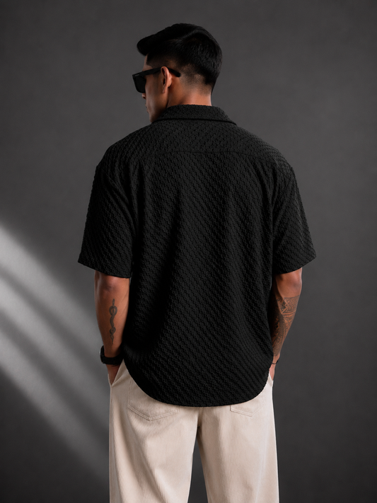 Men’s Textured Relaxed Fit Casual Cuban Collar Shirt