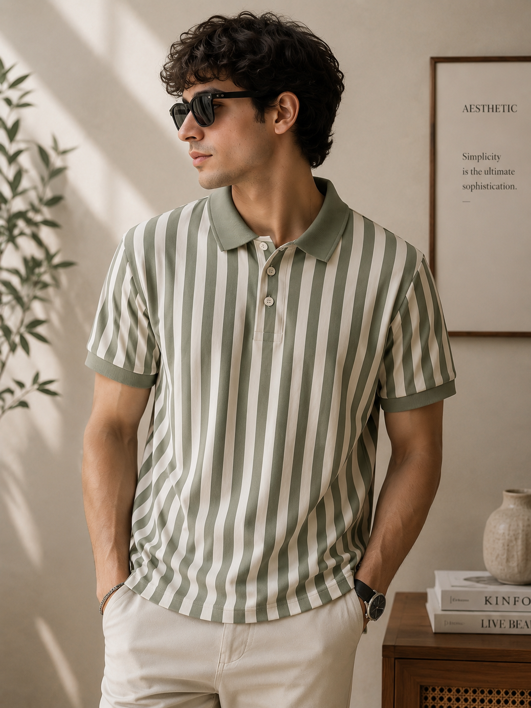 Men’s Vertical Stripe Polo T-Shirt