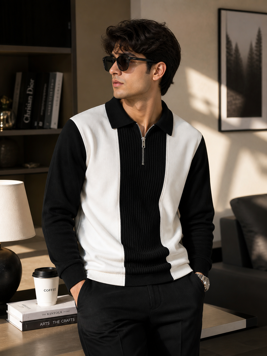 Men’s Stylish Colorblock Zip Polo T-Shirt