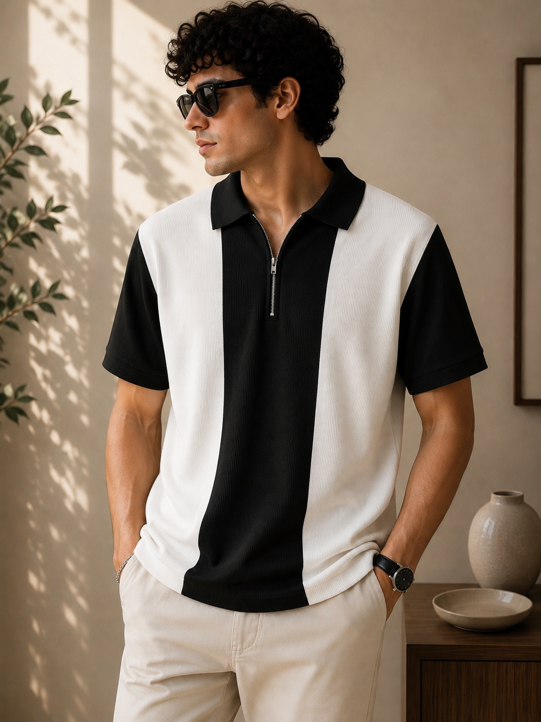 Urban Luxe Vertical Panel Zip Polo