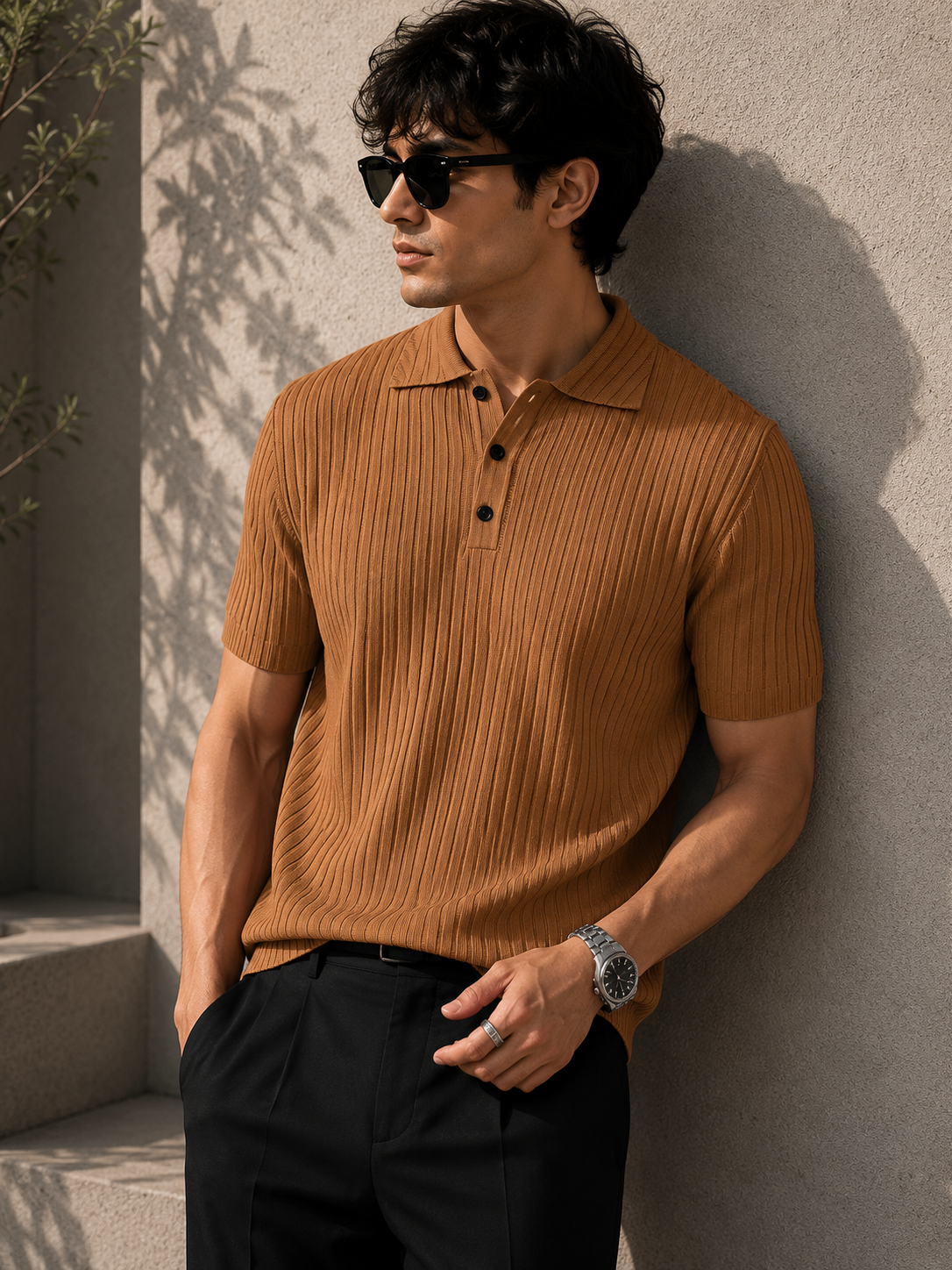 Men's Premium Ribbed Knit Polo Shirt