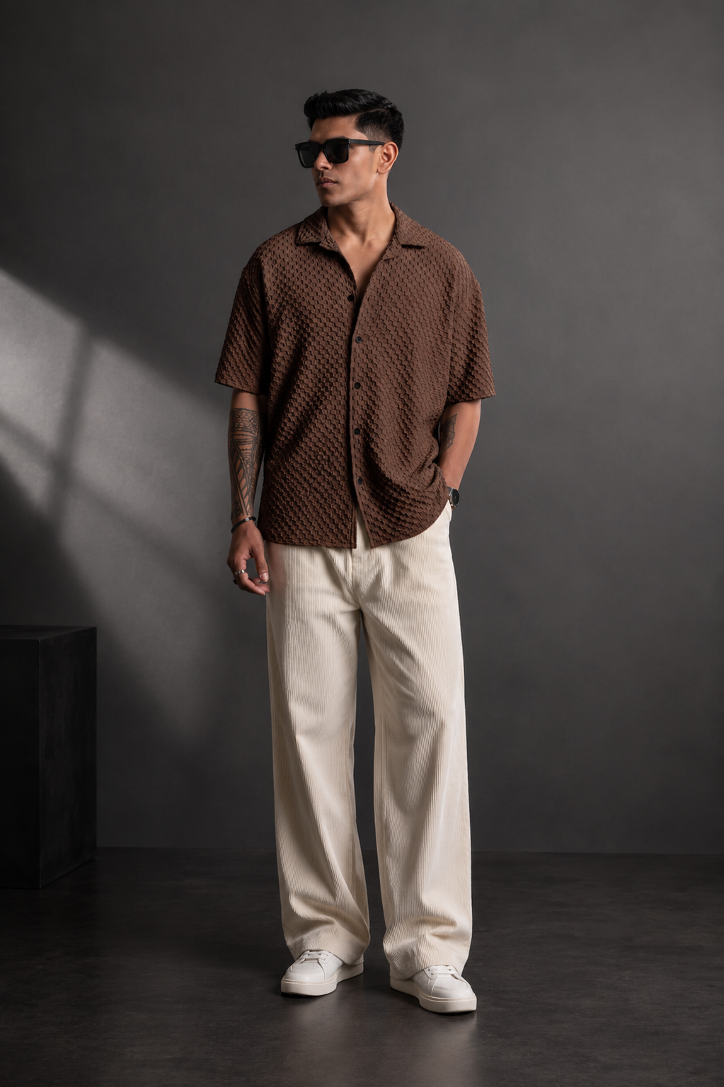 Men’s Textured Relaxed Fit Casual Cuban Collar Shirt