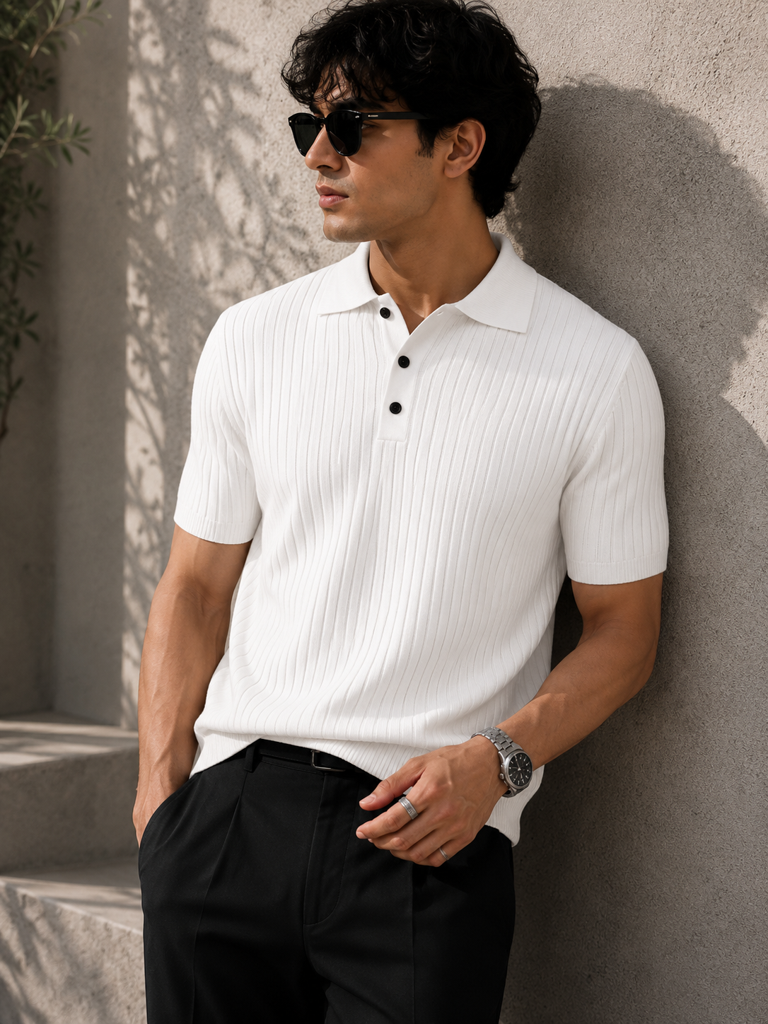 Men's Premium Ribbed Knit Polo Shirt