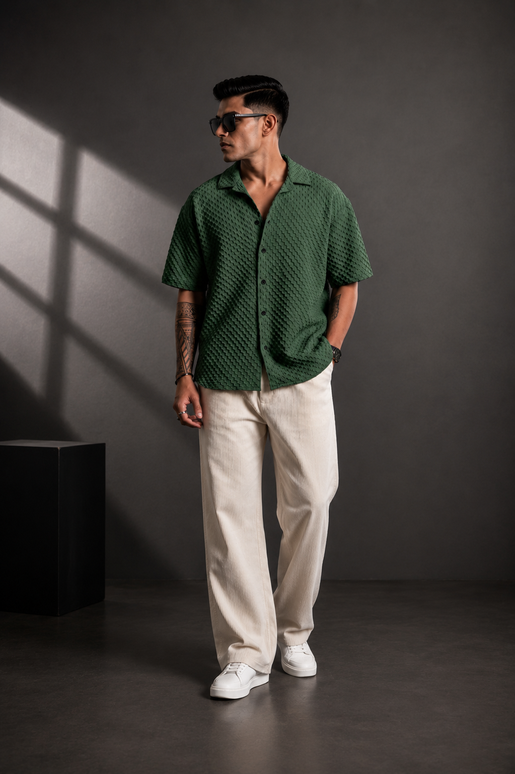 Men’s Textured Relaxed Fit Casual Cuban Collar Shirt