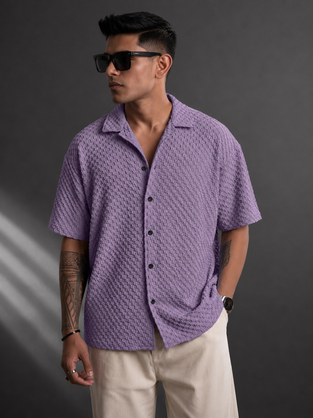Men’s Textured Relaxed Fit Casual Cuban Collar Shirt