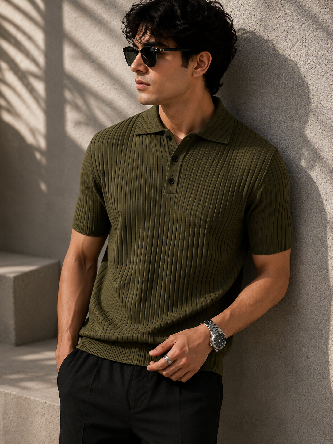 Men's Premium Ribbed Knit Polo Shirt