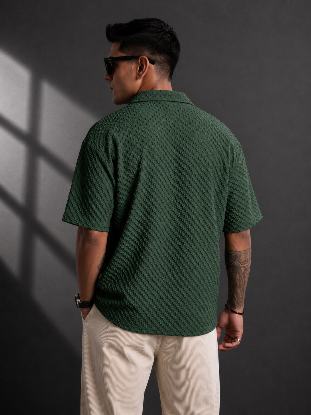 Men’s Textured Relaxed Fit Casual Cuban Collar Shirt