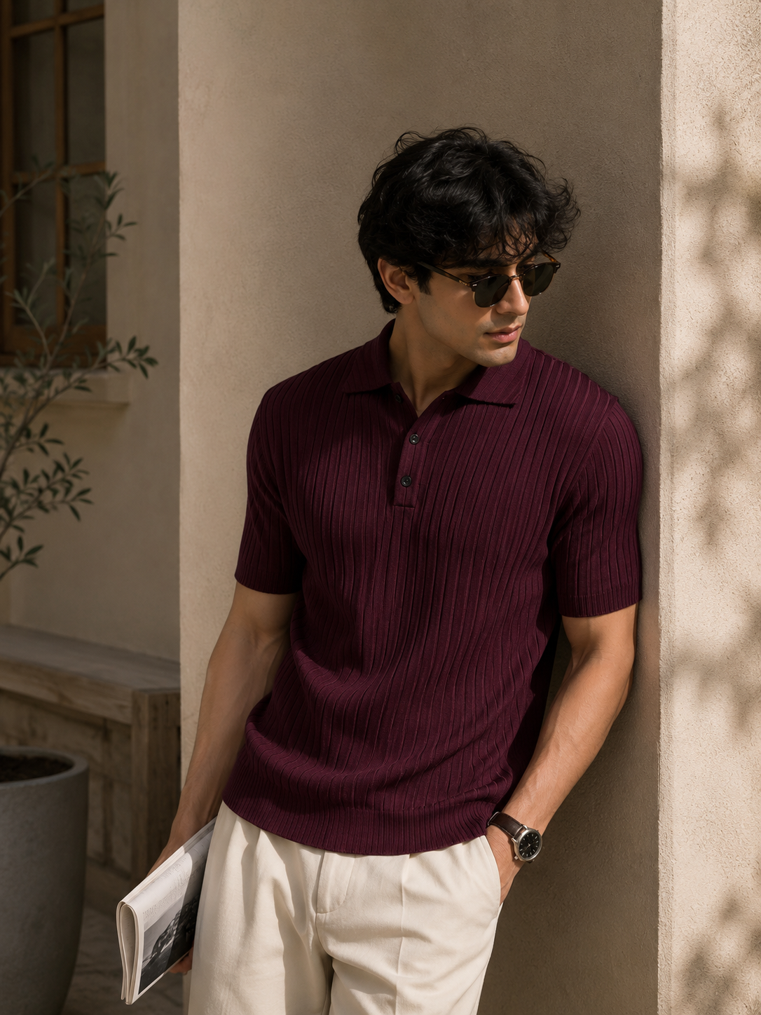 Men's Premium Ribbed Knit Polo Shirt