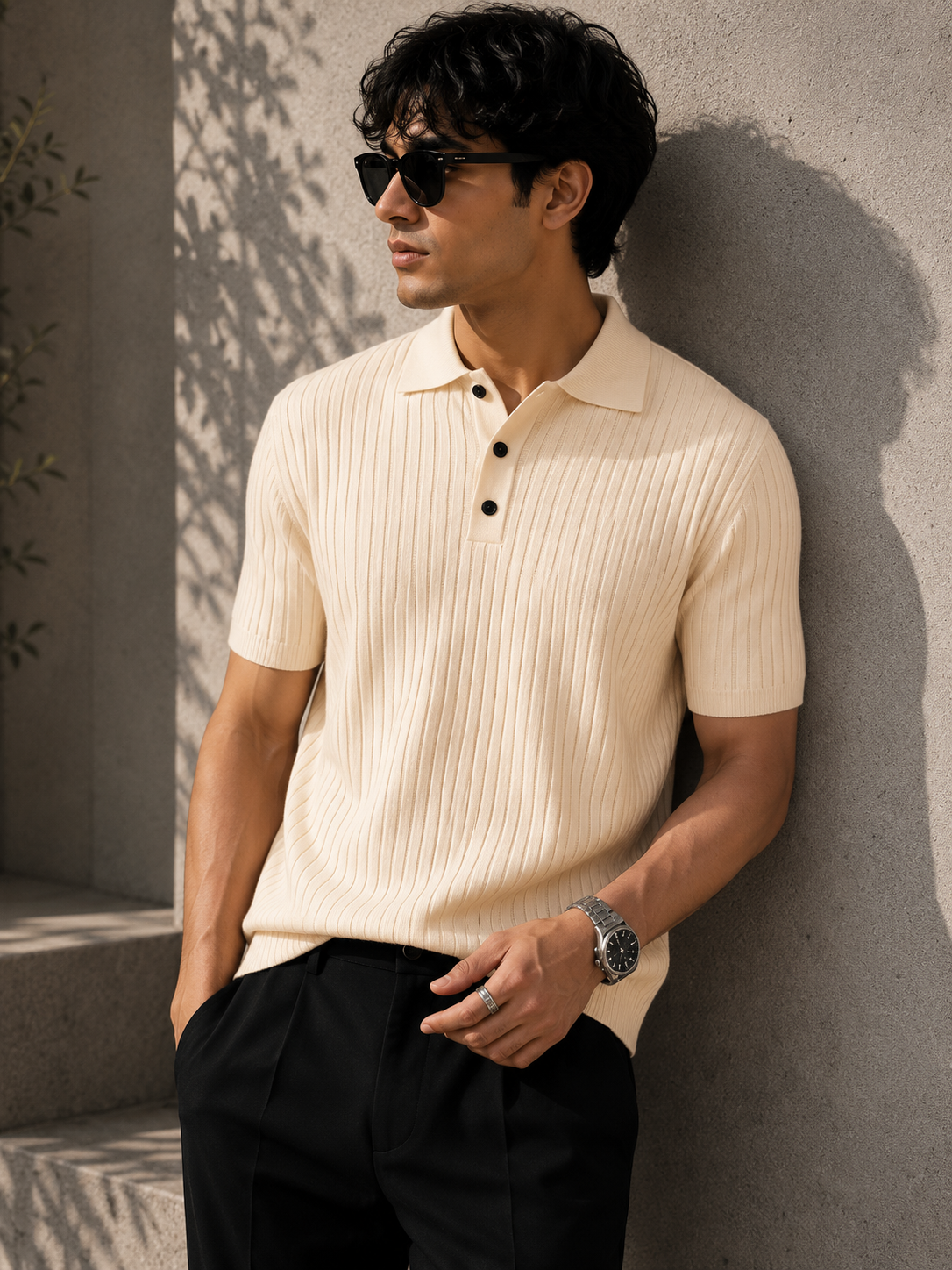 Men's Premium Ribbed Knit Polo Shirt