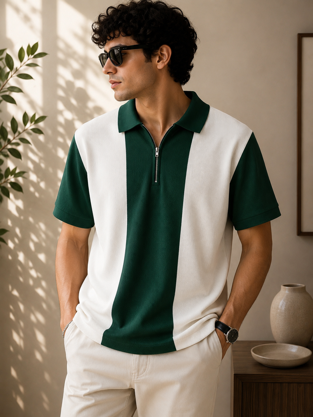 Urban Luxe Vertical Panel Zip Polo