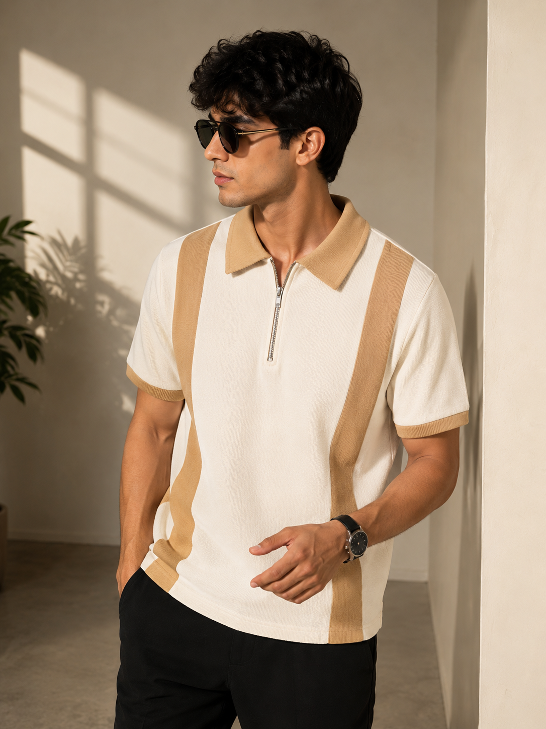 Luxe Line Zip Polo for Men