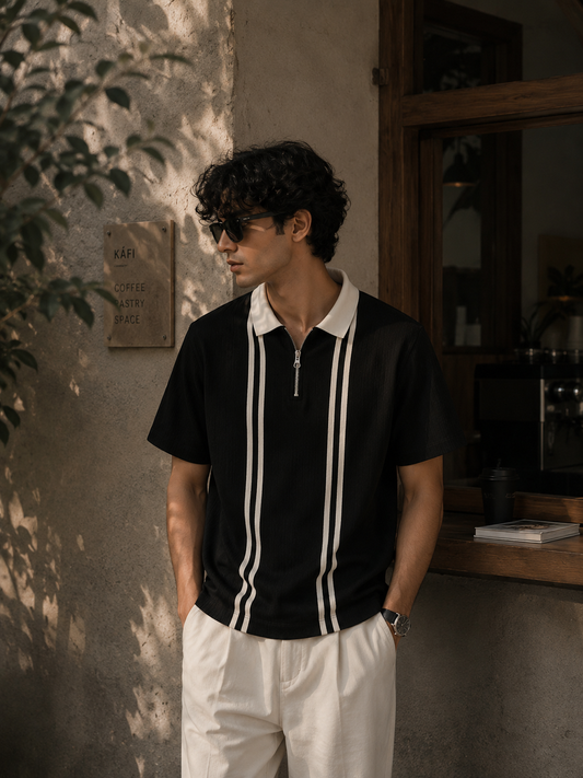 Minimal Stripe Polo (Slim Clean Look)