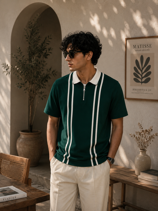 Minimal Stripe Polo (Slim Clean Look)