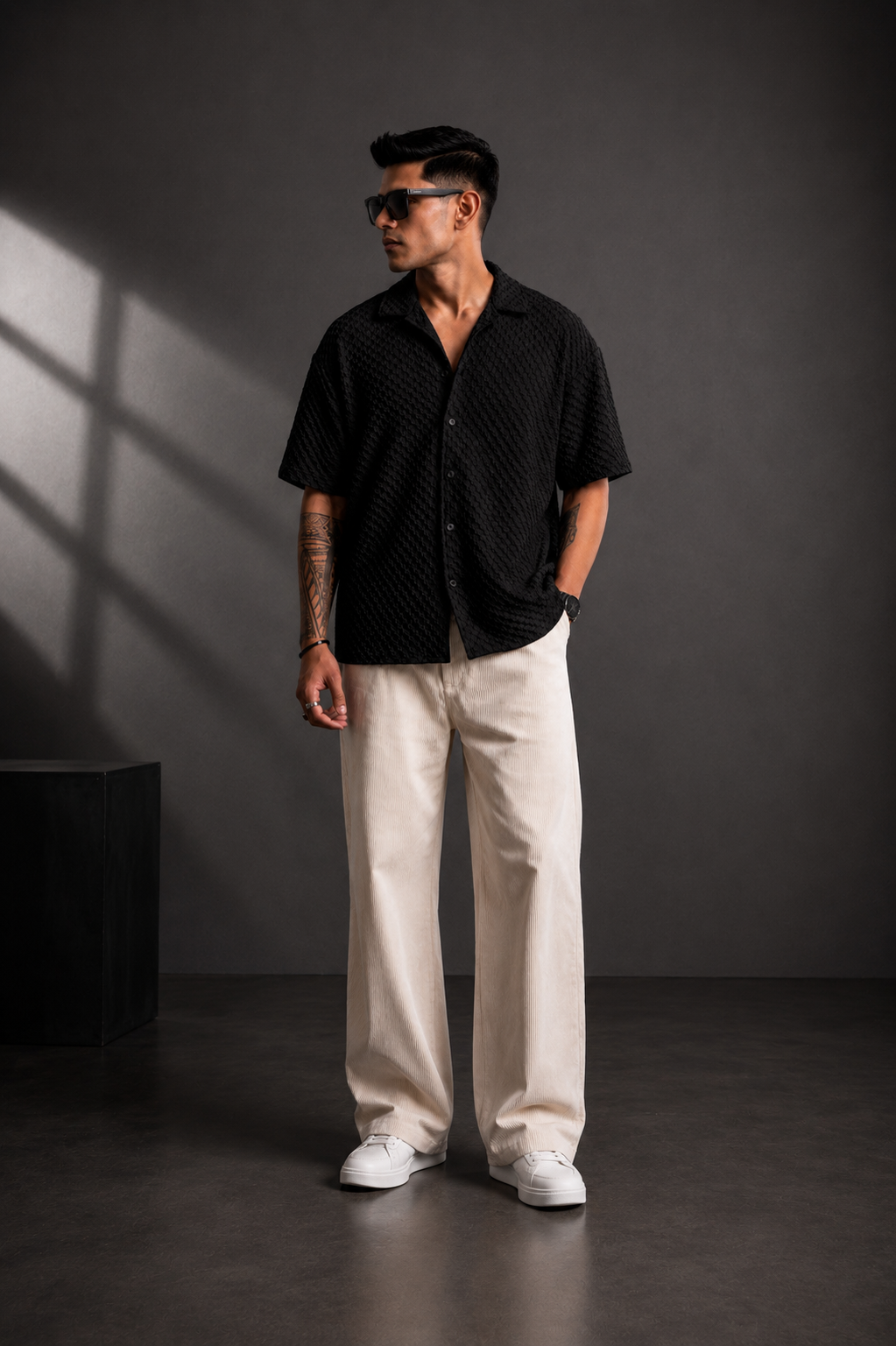 Men’s Textured Relaxed Fit Casual Cuban Collar Shirt