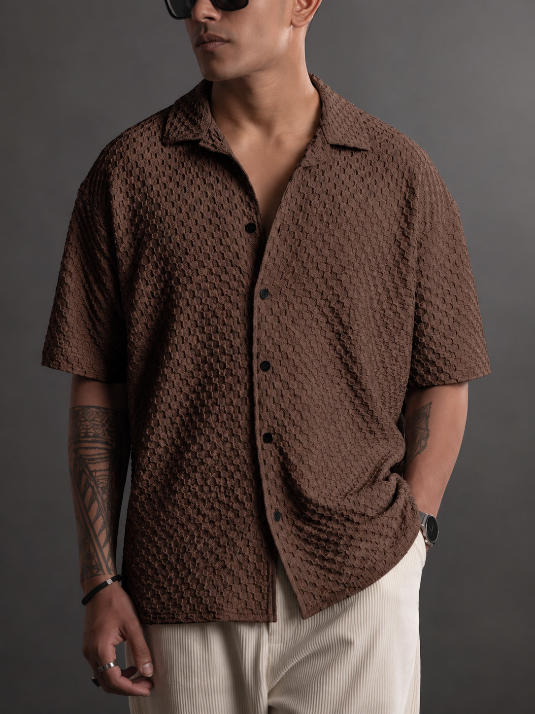 Men’s Textured Relaxed Fit Casual Cuban Collar Shirt